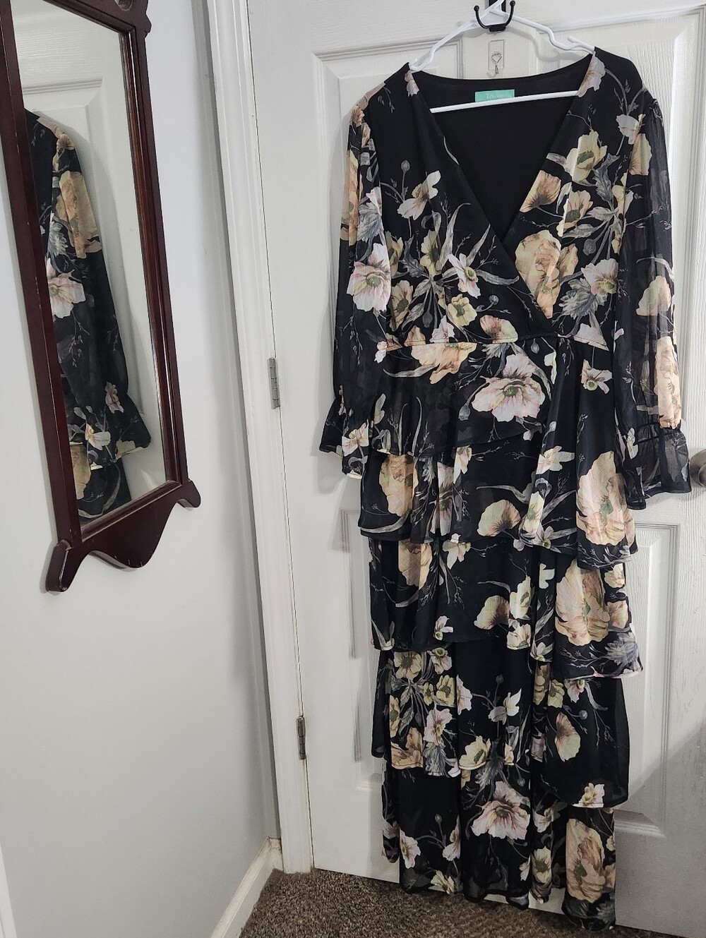 Toleen babydoll floral soft romantic maxi dress tiered sheer sleeves 2XL - Picture 2 of 13